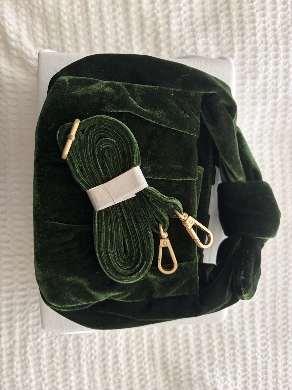 Anthropologie Dark Green Velvet Shoulder Bag with Gold Hardware
